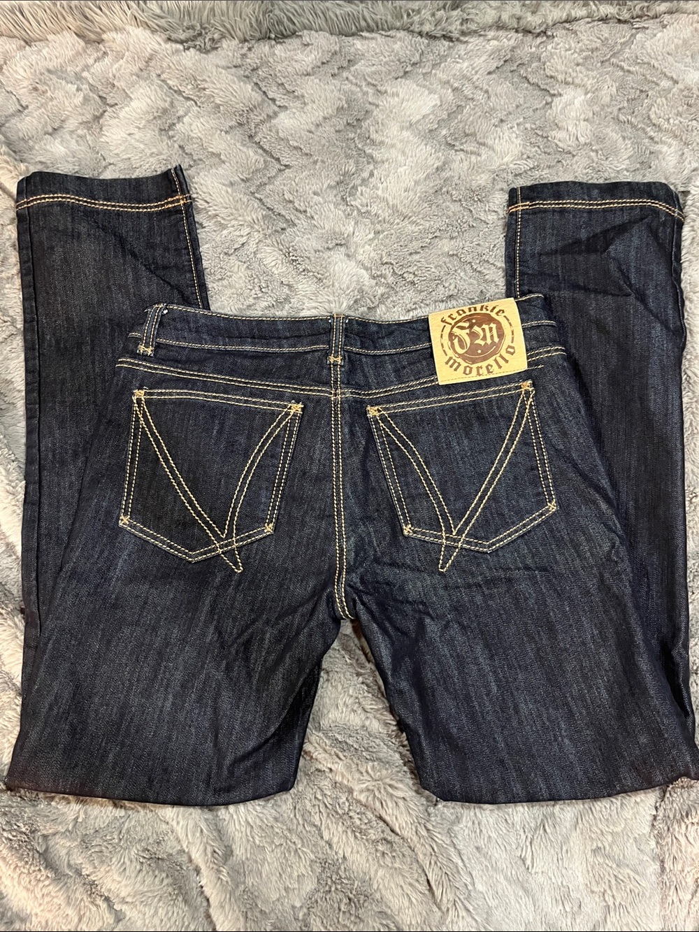 Frankie Morello Dark Indigo Jeans with Tan Contrast Stitching
